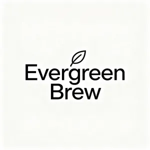 Minimalist logo for a sustainable coffee brand 'Evergreen Brew', single leaf motif, clean lines, vector style, white background. 'Evergreen Brew' contained as text in logo - Bytedance Seedream 4.0