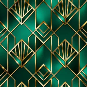 Seamless geometric pattern, Art Deco style, gold lines on deep emerald green background, high resolution texture for print. - Bytedance Seedream 4.0