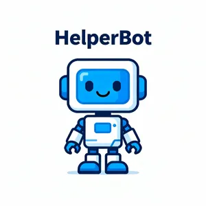 Simple flat vector mascot: friendly smiling robot character 'HelperBot', approachable design, primarily blue and white. - Bytedance Seedream 4.0