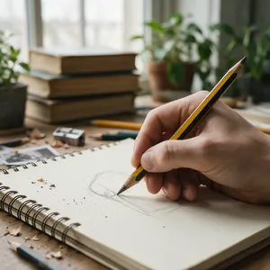 A hand drawing a sketch on paper with a pencil, the hand and pencil tip in clear focus. - Bytedance Seedream 5.0 Pro