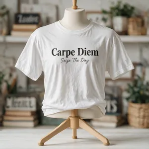 A wrinkled white T-shirt with 