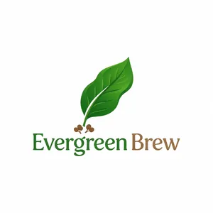 Minimalist logo for a sustainable coffee brand 'Evergreen Brew', single leaf motif, clean lines, vector style, white background. 'Evergreen Brew' contained as text in logo - Bytedance Seedream 5.0 Pro