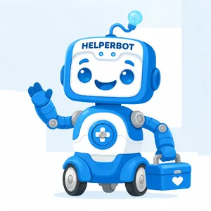 Simple flat vector mascot: friendly smiling robot character 'HelperBot', approachable design, primarily blue and white. - Bytedance Seedream 5.0 Pro