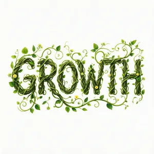 The word 'GROWTH' visualized using stylized plant vines organically forming the letters, green tones, white background, graphic design. - Bytedance Seedream 5.0 Pro