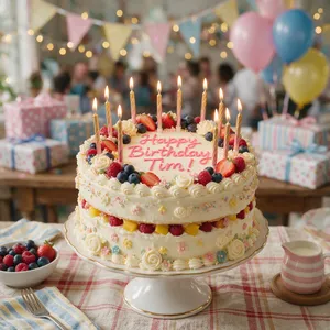 A birthday cake with icing that spells 