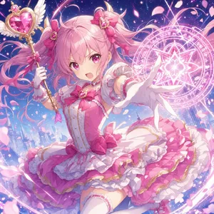 A magical girl character in a frilly dress, casting a spell (classic anime trope). - Takumi Takumi 1