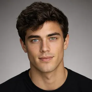 A studio headshot of a young man with one blue eye and one green eye (heterochromia). - Takumi Takumi 1