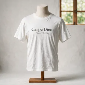 A wrinkled white T-shirt with 