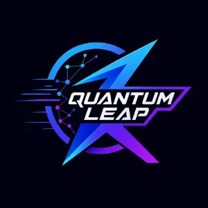 Abstract geometric logo for tech startup 'Quantum Leap', evoking connection & speed, vibrant blue/purple gradient, sharp angles. 'Quantum Leap' as text contained in logo. - Takumi Takumi 1