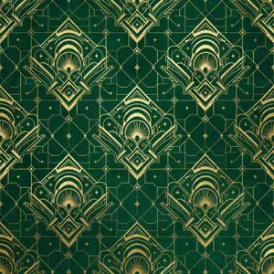 Seamless geometric pattern, Art Deco style, gold lines on deep emerald green background, high resolution texture for print. - Takumi Takumi 1