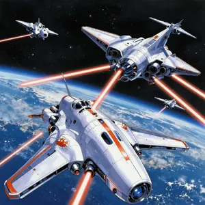 A 90s anime-style space battle scene with giant starships and laser beams. - Alibaba Z-Image Turbo
