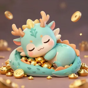A cute chibi-style dragon sleeping on a pile of gold. - Alibaba Z-Image Turbo