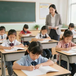 A school classroom of children and a teacher, each student engaged in a different activity. - Alibaba Z-Image Turbo