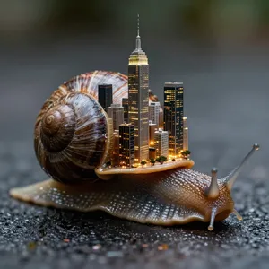 A snail whose shell contains a miniature city skyline, depicted in a hyperrealistic macro photography style with intricate architectural details and ambient lighting. - Alibaba Z-Image Turbo