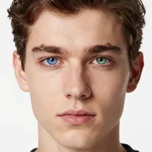 A studio headshot of a young man with one blue eye and one green eye (heterochromia). - Alibaba Z-Image Turbo