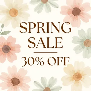 Instagram post graphic: 'SPRING SALE 30% OFF'. Floral background, pastel colors, elegant serif font style visually integrated. - Alibaba Z-Image Turbo