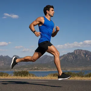 A runner mid-stride in a full-body action shot, limbs in motion and well-defined. - Reve Reve 2.1