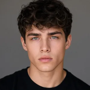 A studio headshot of a young man with one blue eye and one green eye (heterochromia). - Reve Reve 2.1