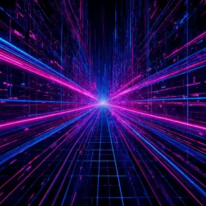 Abstract background graphic, cyberpunk aesthetic, neon pink/blue light trails on dark grid, sense of digital speed, for desktop wallpaper. - Reve Reve 2.1