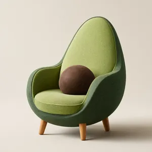 An armchair designed in the shape of an avocado, presented in a contemporary product photography style with professional studio lighting against a minimalist background. - Reve Reve 2.1