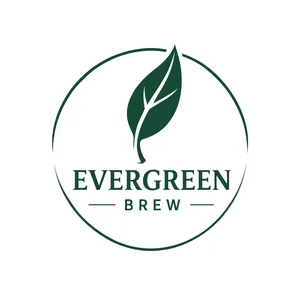 Minimalist logo for a sustainable coffee brand 'Evergreen Brew', single leaf motif, clean lines, vector style, white background. 'Evergreen Brew' contained as text in logo - Reve Reve 2.1