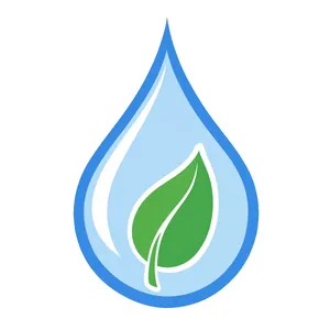 Visual element for an infographic about water conservation. Stylized water droplet icon containing a small green leaf, clean vector art. - Reve Reve 2.1