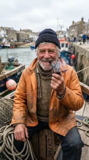 A 4K photo of an old fisherman with a weathered face and a pipe, grinning. - Google Nano Banana 2 Lite