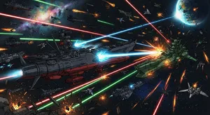 A 90s anime-style space battle scene with giant starships and laser beams. - Google Nano Banana 2 Lite