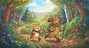 A cartoon of a cat and a dog on an adventure, drawn in a colorful 2D style. - Google Nano Banana 2 Lite
