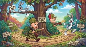A Looney Tunes-inspired cartoon scene of a clever rabbit tricking a hunter. - Google Nano Banana 2 Lite