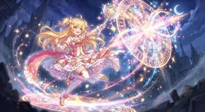 A magical girl character in a frilly dress, casting a spell (classic anime trope). - Google Nano Banana 2 Lite