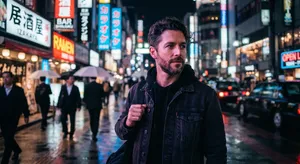 A nighttime portrait of a man lit by neon signs on a city street. - Google Nano Banana 2 Lite