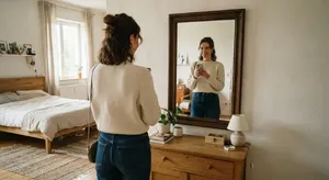 A person standing before a mirror, with their front and reflected back both visible. - Google Nano Banana 2 Lite