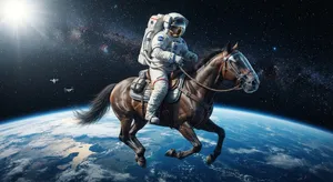 A realistic astronaut being ridden by a horse, photorealistic depiction in outer space with accurate lighting and proportions - Google Nano Banana 2 Lite