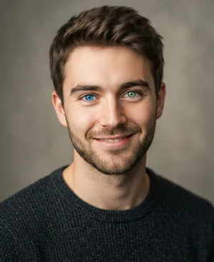 A studio headshot of a young man with one blue eye and one green eye (heterochromia). - Google Nano Banana 2 Lite