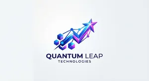 Abstract geometric logo for tech startup 'Quantum Leap', evoking connection & speed, vibrant blue/purple gradient, sharp angles. 'Quantum Leap' as text contained in logo. - Google Nano Banana 2 Lite