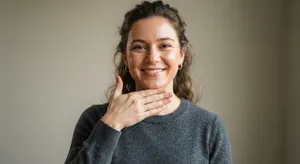 Photorealistic close-up portrait of a person clearly performing the American Sign Language gesture for 