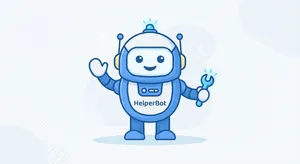 Simple flat vector mascot: friendly smiling robot character 'HelperBot', approachable design, primarily blue and white. - Google Nano Banana 2 Lite