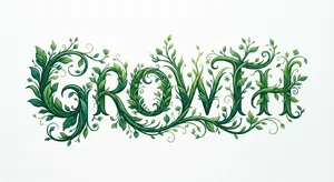The word 'GROWTH' visualized using stylized plant vines organically forming the letters, green tones, white background, graphic design. - Google Nano Banana 2 Lite