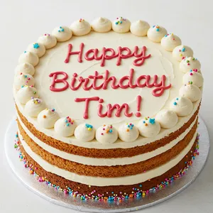 A birthday cake with icing that spells 