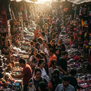 A bustling market scene with dozens of people buying and selling goods. - Google Imagen 3.0