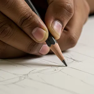 A hand drawing a sketch on paper with a pencil, the hand and pencil tip in clear focus. - Google Imagen 3.0