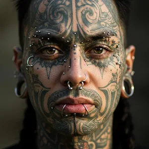 A portrait of a person with elaborate facial tattoos and piercings, shown in sharp detail. - Google Imagen 3.0