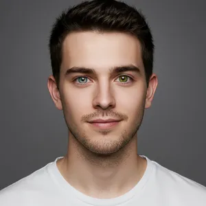 A studio headshot of a young man with one blue eye and one green eye (heterochromia). - Google Imagen 3.0