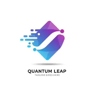 Abstract geometric logo for tech startup 'Quantum Leap', evoking connection & speed, vibrant blue/purple gradient, sharp angles. 'Quantum Leap' as text contained in logo. - Google Imagen 3.0