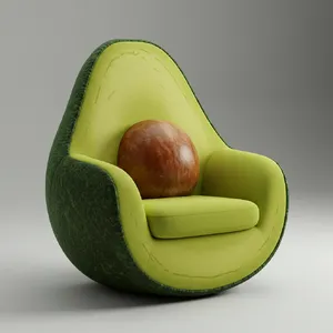 An armchair designed in the shape of an avocado, presented in a contemporary product photography style with professional studio lighting against a minimalist background. - Google Imagen 3.0