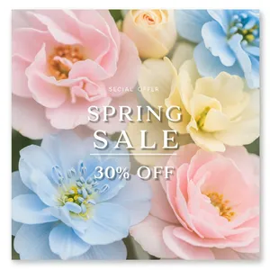 Instagram post graphic: 'SPRING SALE 30% OFF'. Floral background, pastel colors, elegant serif font style visually integrated. - Google Imagen 3.0