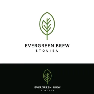 Minimalist logo for a sustainable coffee brand 'Evergreen Brew', single leaf motif, clean lines, vector style, white background. 'Evergreen Brew' contained as text in logo - Google Imagen 3.0