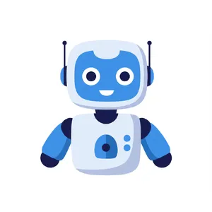 Simple flat vector mascot: friendly smiling robot character 'HelperBot', approachable design, primarily blue and white. - Google Imagen 3.0