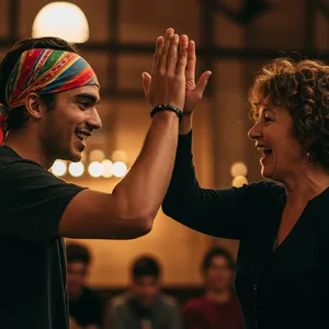 Two people high-fiving, with focus on their hands meeting mid-air. - Google Imagen 3.0